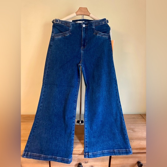 Risen High Rise Crop Wide Leg Jeans – Adjustable Waistband | Dark Wash Denim - Picture 2 of 11